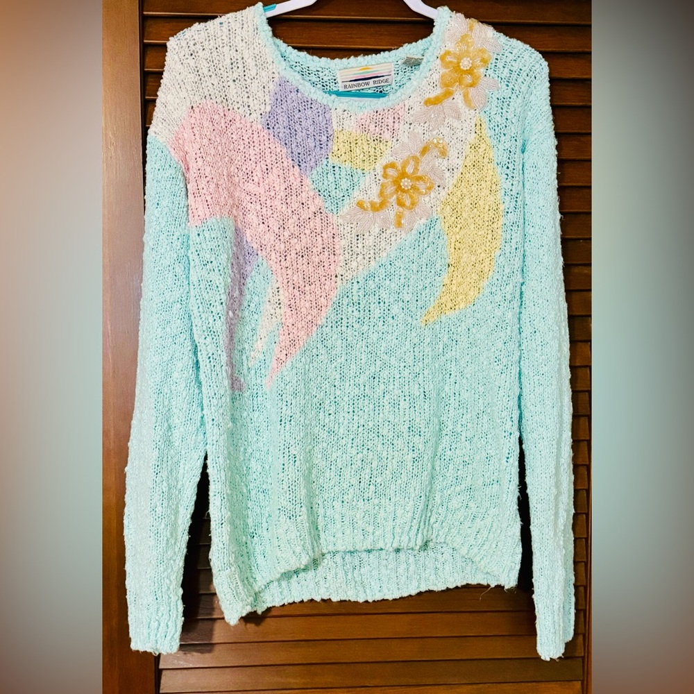 80’s Rainbow Ridge Bead and Sequins Embroidered Sweater.